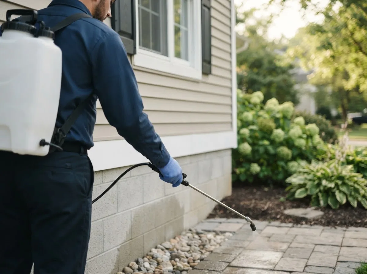 Pest control technician inspecting a home in Willow City, TX